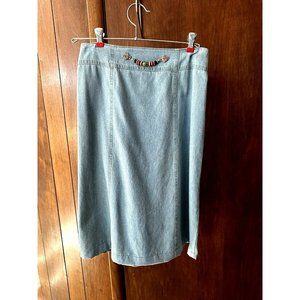 Vintage Nancy Bolen City Girl light Wash Modest Denim Skirt, Beaded top Size 8